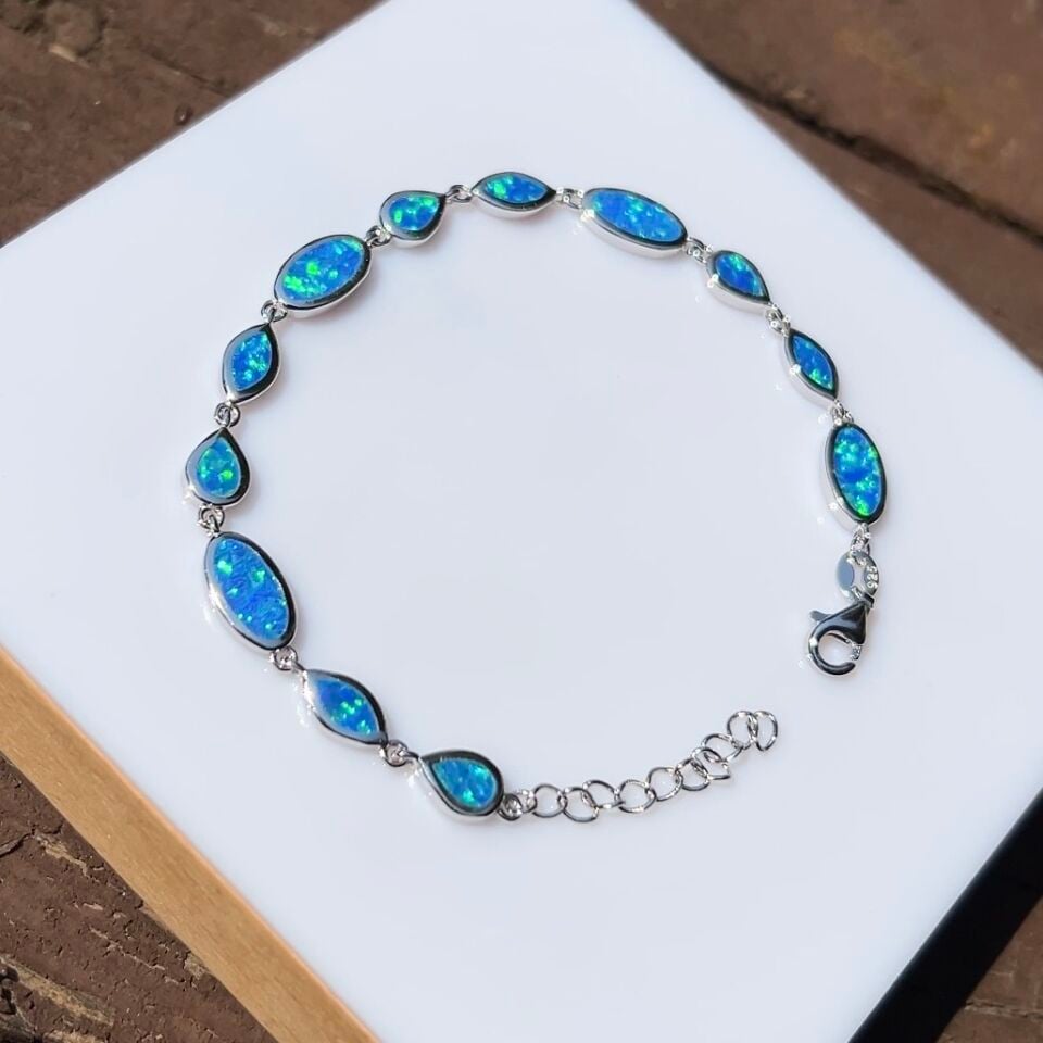 925 Ayar Gümüş Oval Opal Taşlı Bileklik