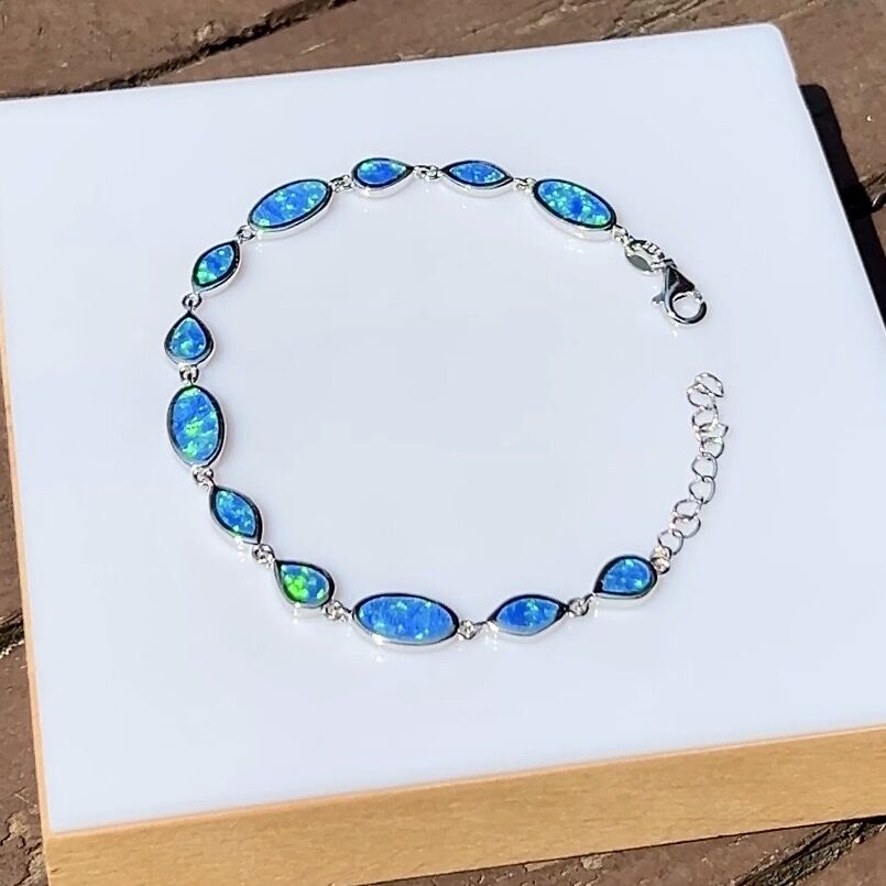 925 Ayar Gümüş Oval Opal Taşlı Bileklik