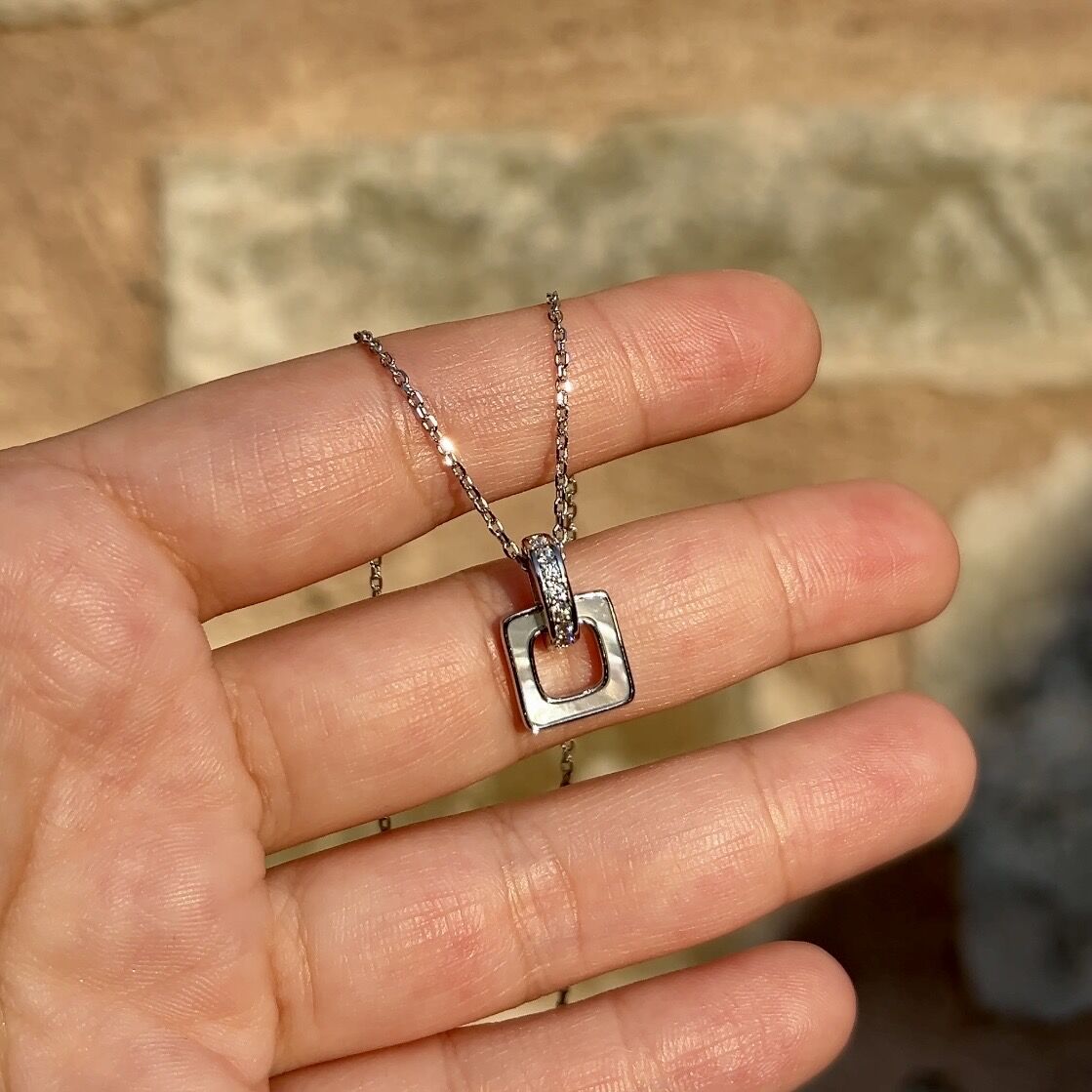 Sedefli Kare Form 925 Ayar Gümüş Kolye
